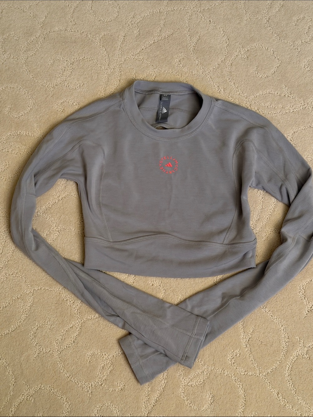 Adidas Stella McCartney Gray Cropped Crewneck Sweatshirt with Pink Logo